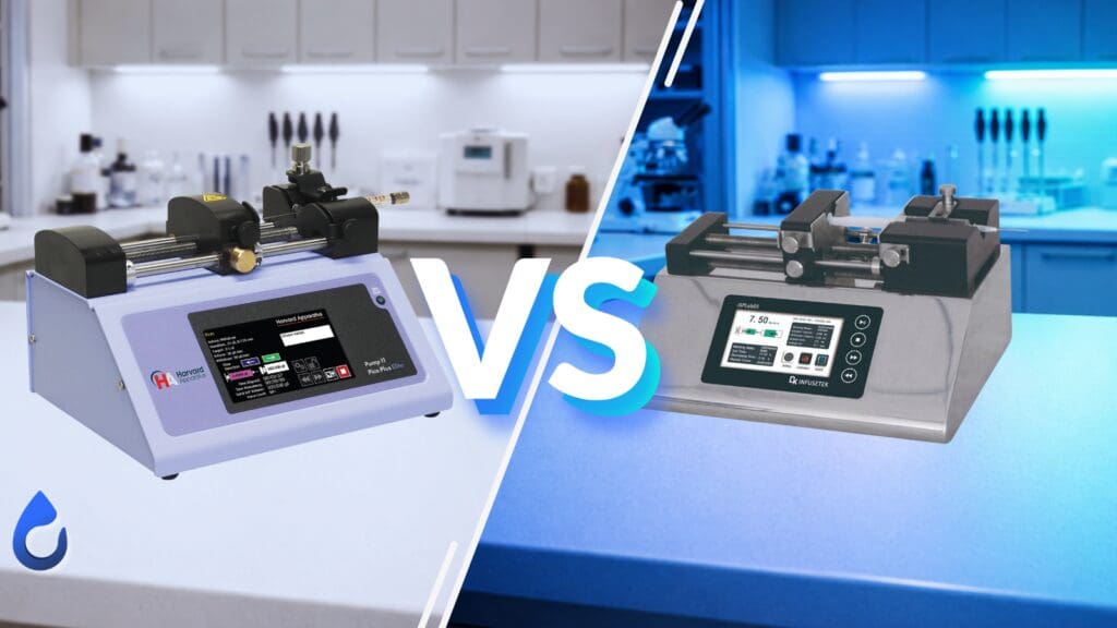picture of a comparaison of 2 pumps Harvard Apparatus 11 Pico Plus Elite Syringe PumpISPLab Touch Screen Syringe Pump (1 - 12 channels)