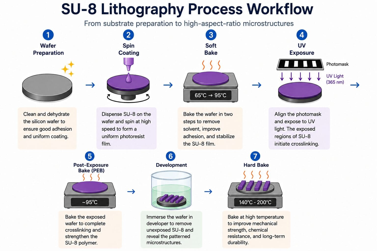 SU-8 Photolithography process workflow